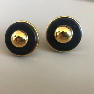 Hermes Vintage Earrings - Black and Gold, Clip On